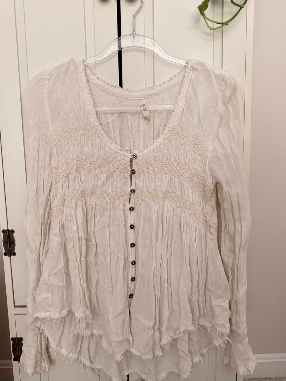 Free People Cream Button-Front Boho Blouse - XS